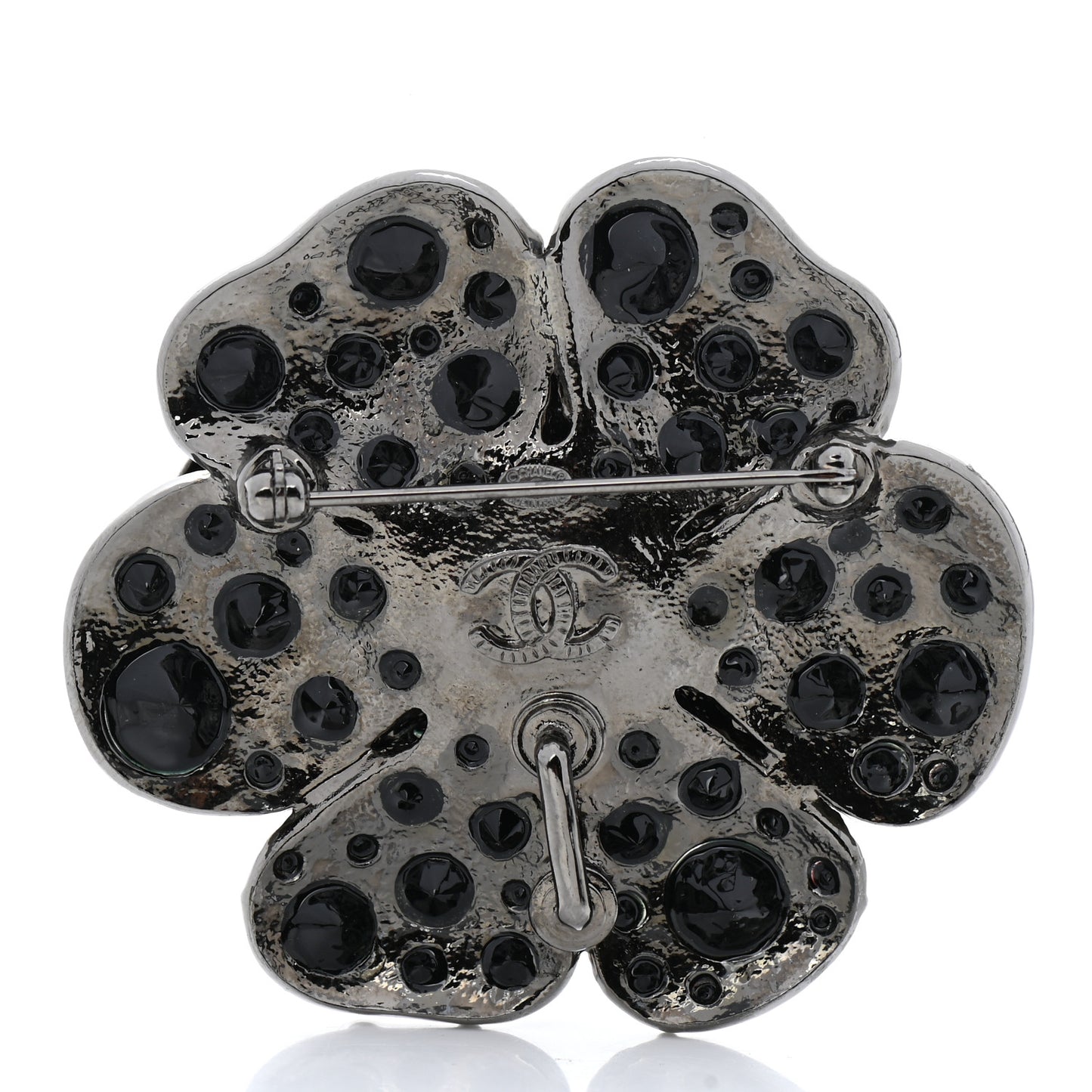Swarovski Crystal Camellia CC Brooch Black Silver