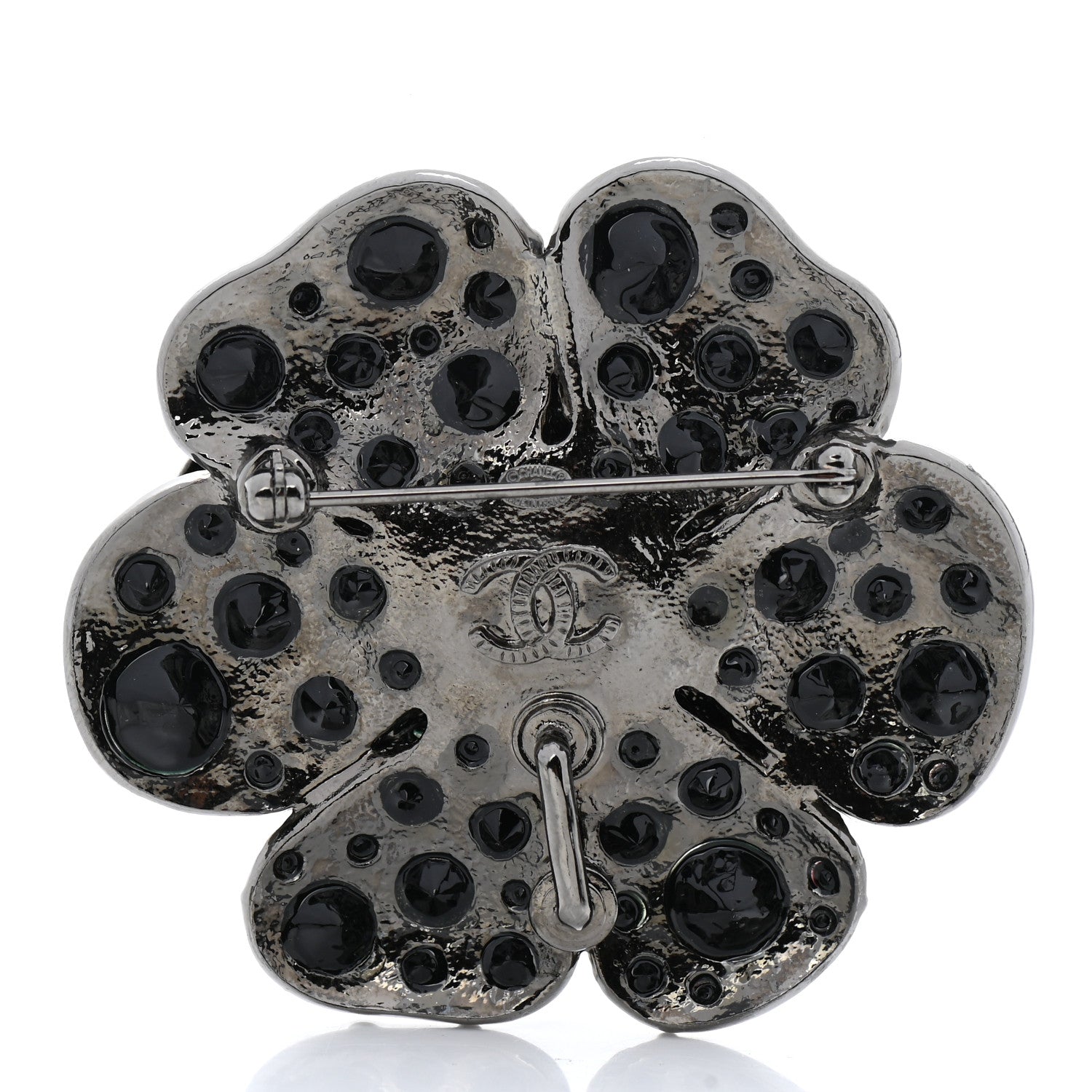 Chanel Swarovski Crystal Camellia CC Brooch Black Silver 3 of 5