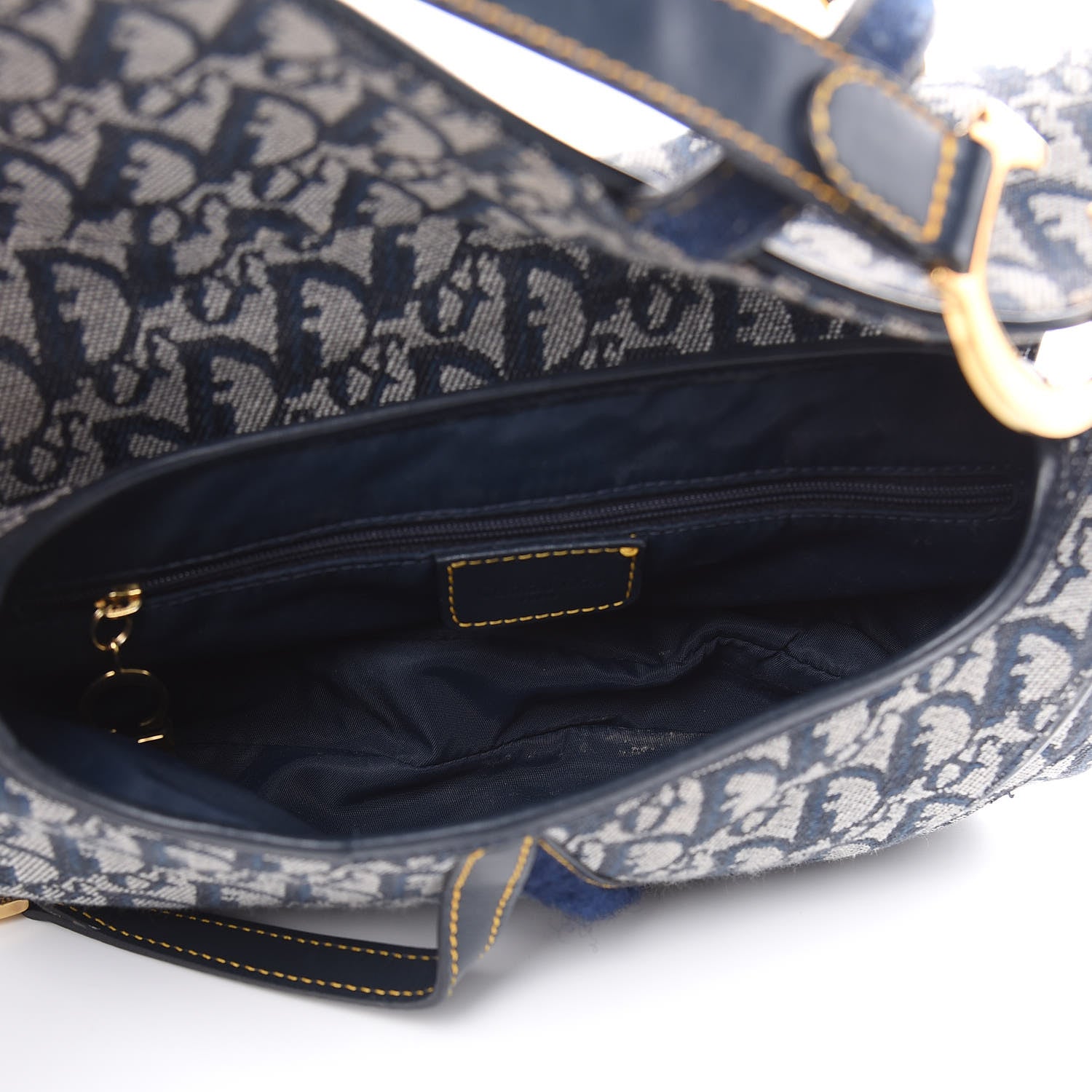 Christian Dior Monogram Double Saddle Bag Navy Blue 5 of 13