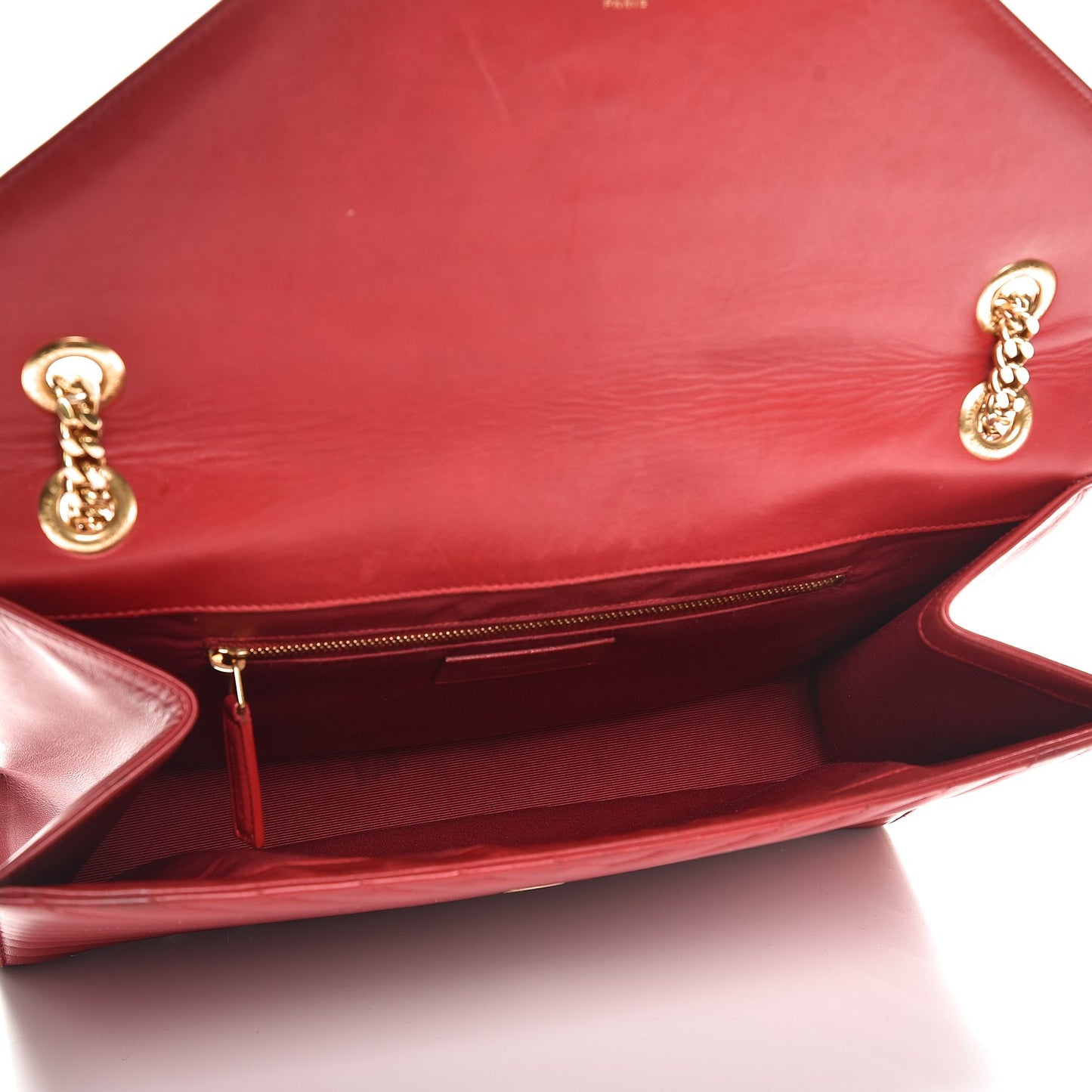 Lambskin Matelasse Chevron Large Monogram Satchel Red