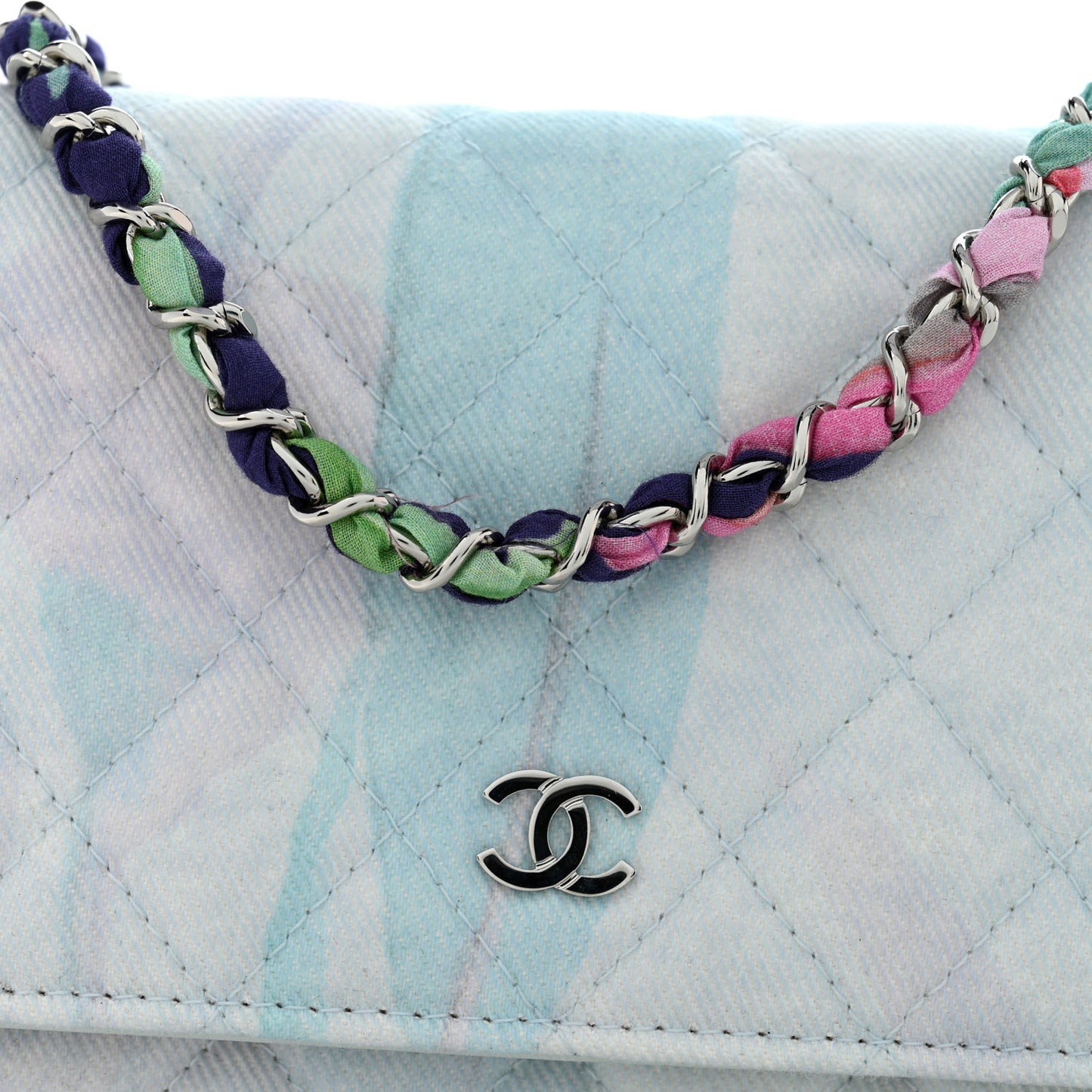 Canvas Quilted Jungle Jeans Wallet on Chain WOC Multicolor