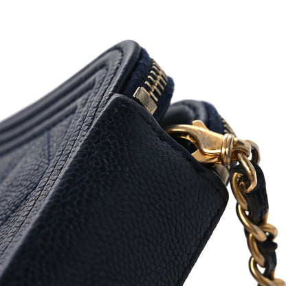 Chanel Caviar Quilted Small Boy Clutch With Chain Dark Blue 12 of 15
