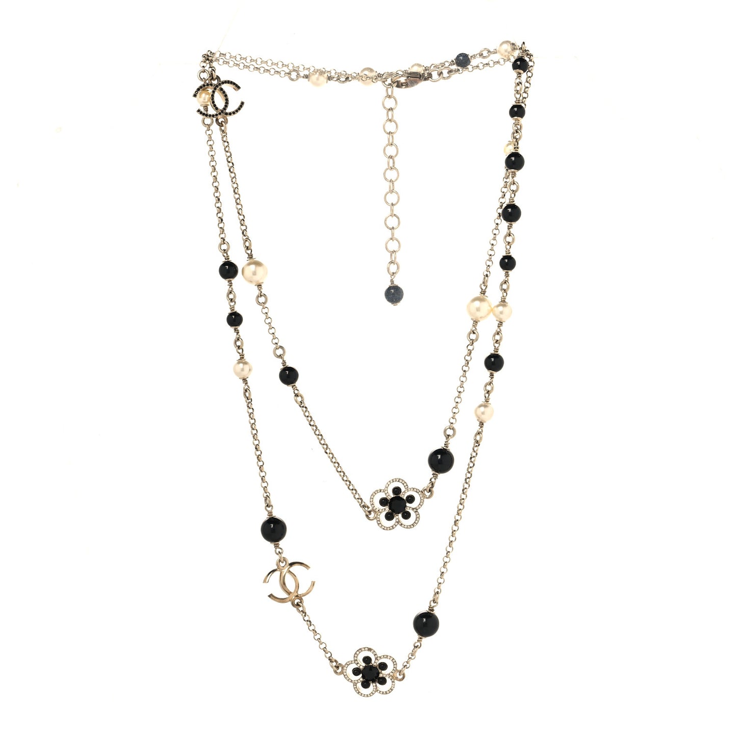 Pearl Crystal Flower CC Necklace Gold Black