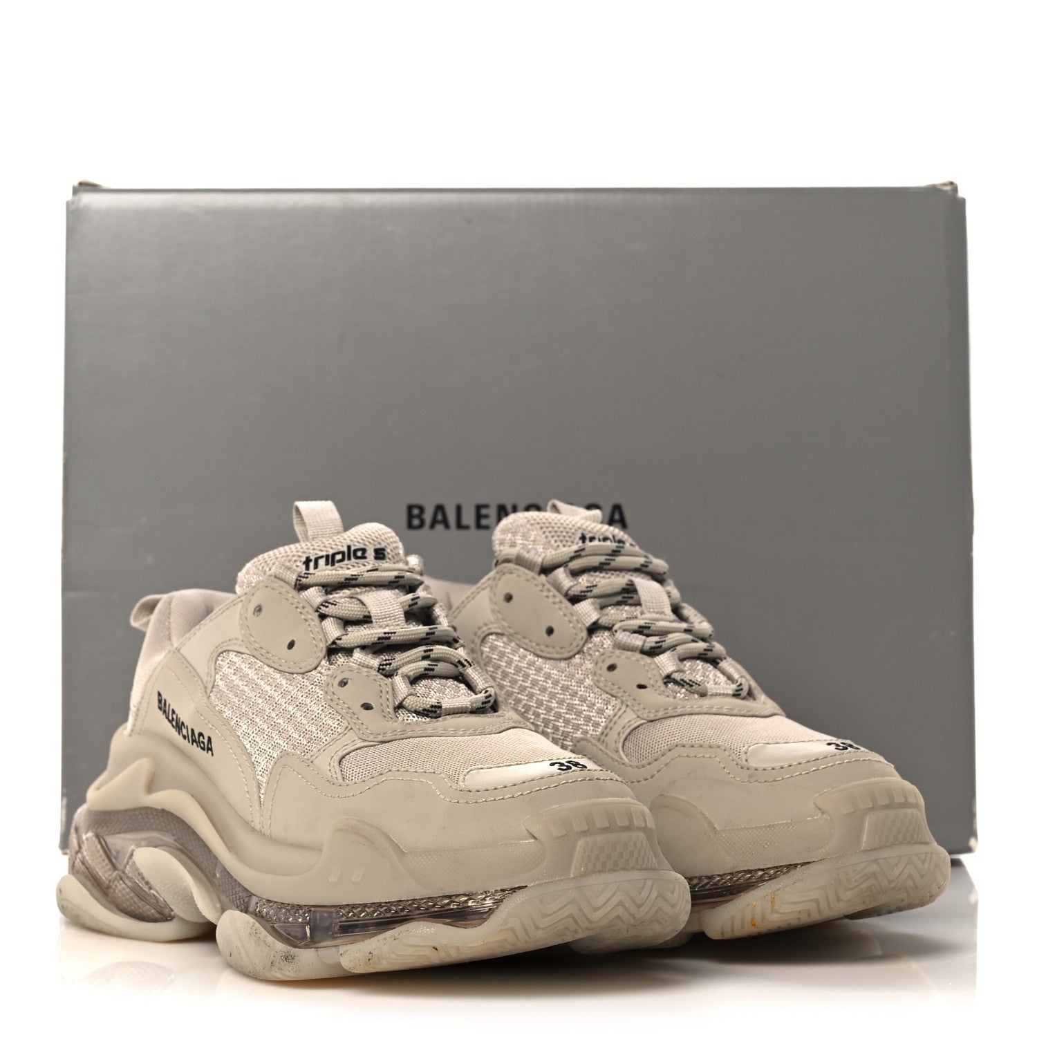 Balenciaga Fabric Mesh Clear Sole Womens Triple S Sneakers 38 Beige 11 of 11