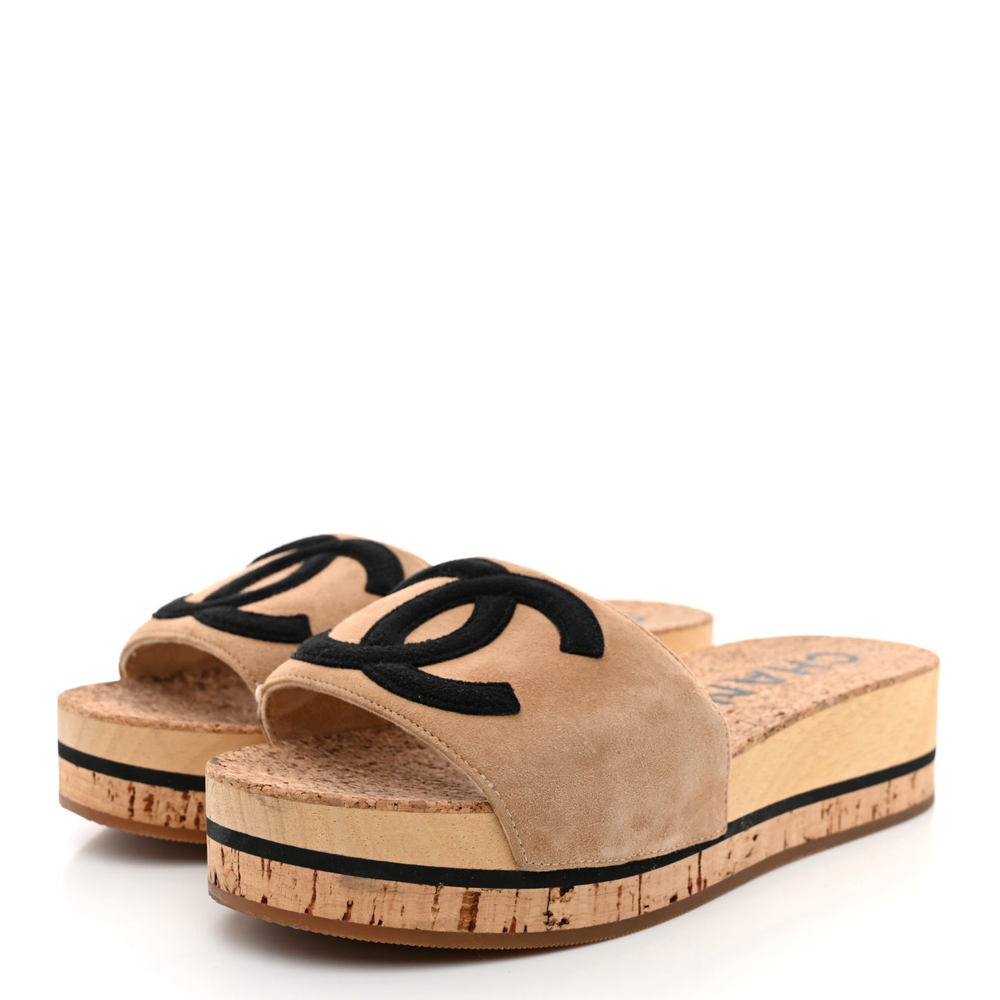 Suede Cork Mule Sandal 35 Beige Black