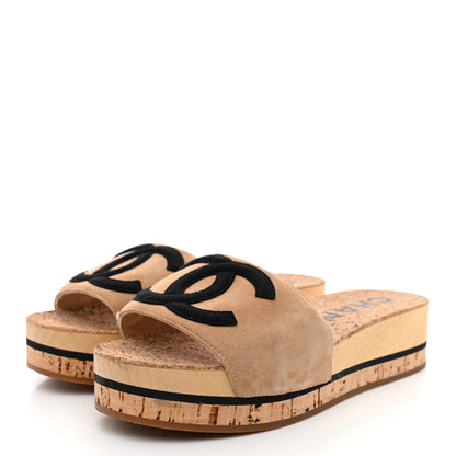 Chanel Suede Cork Mule Sandal 35 Beige Black 4 of 11