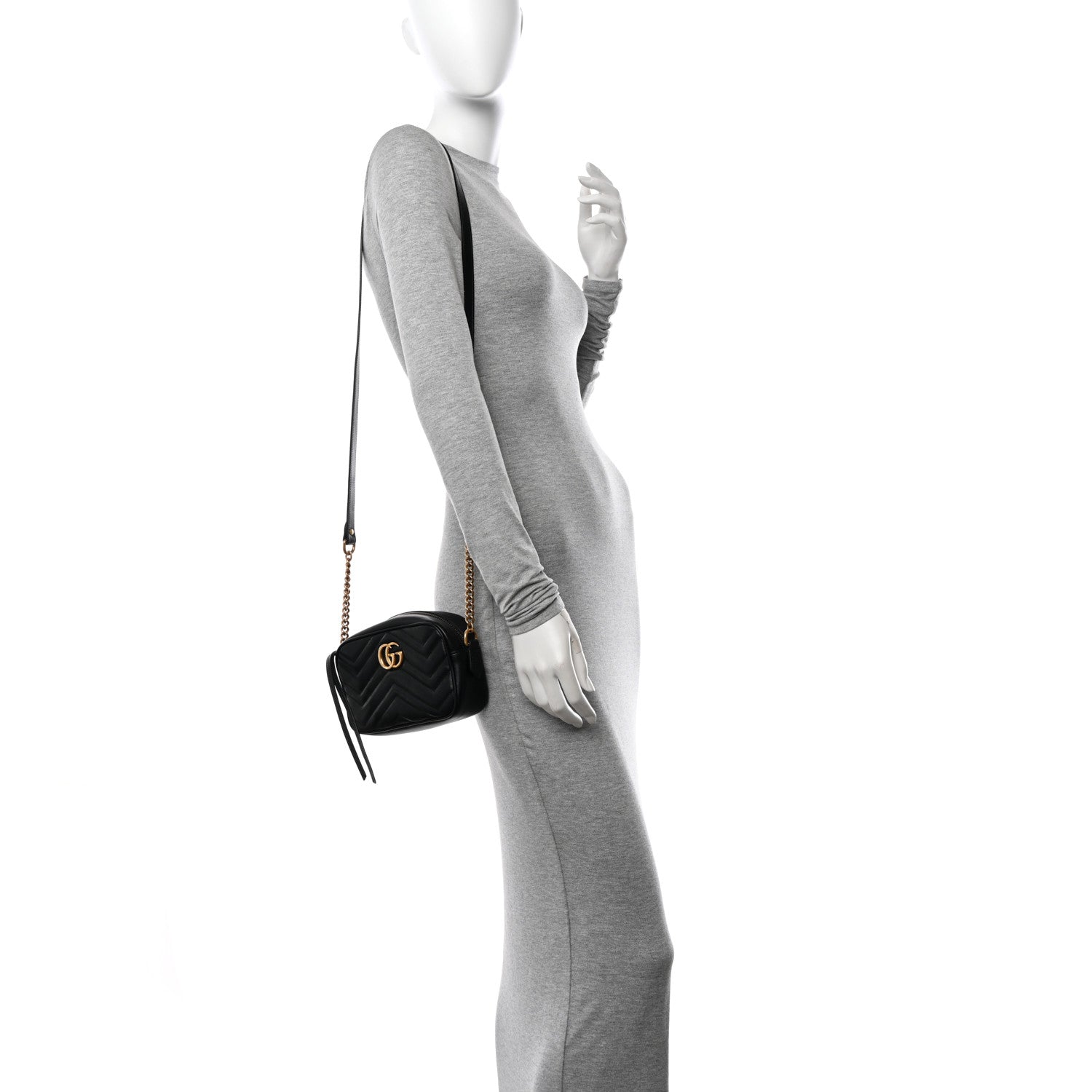 Gucci Calfskin Matelasse Mini GG Marmont Chain Shoulder Bag Black 2 of 14