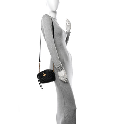 Gucci Calfskin Matelasse Mini GG Marmont Chain Shoulder Bag Black 2 of 14