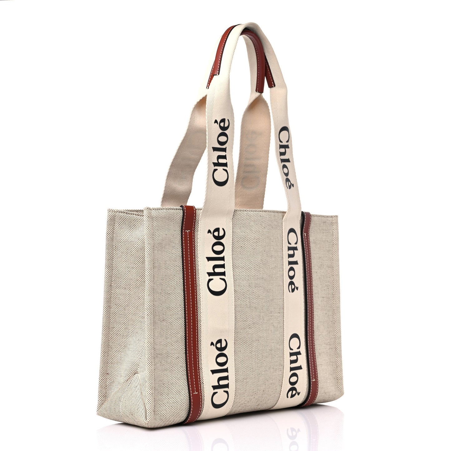 Cotton Calfskin Medium Woody Ribbon Tote White Brown
