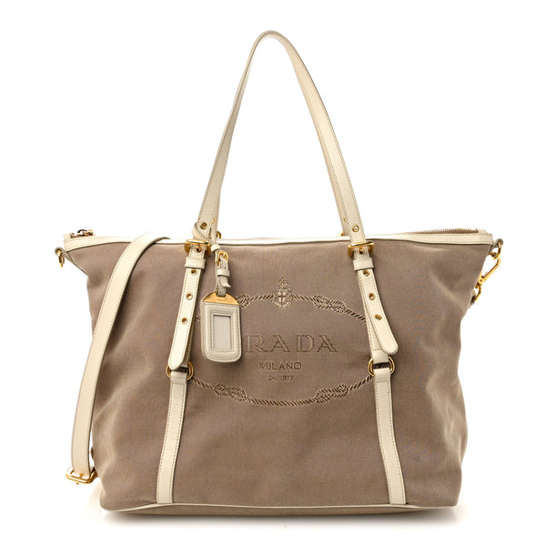 Prada Jacquard Logo Tote Corda Talco 1777036 – FASHIONPHILE