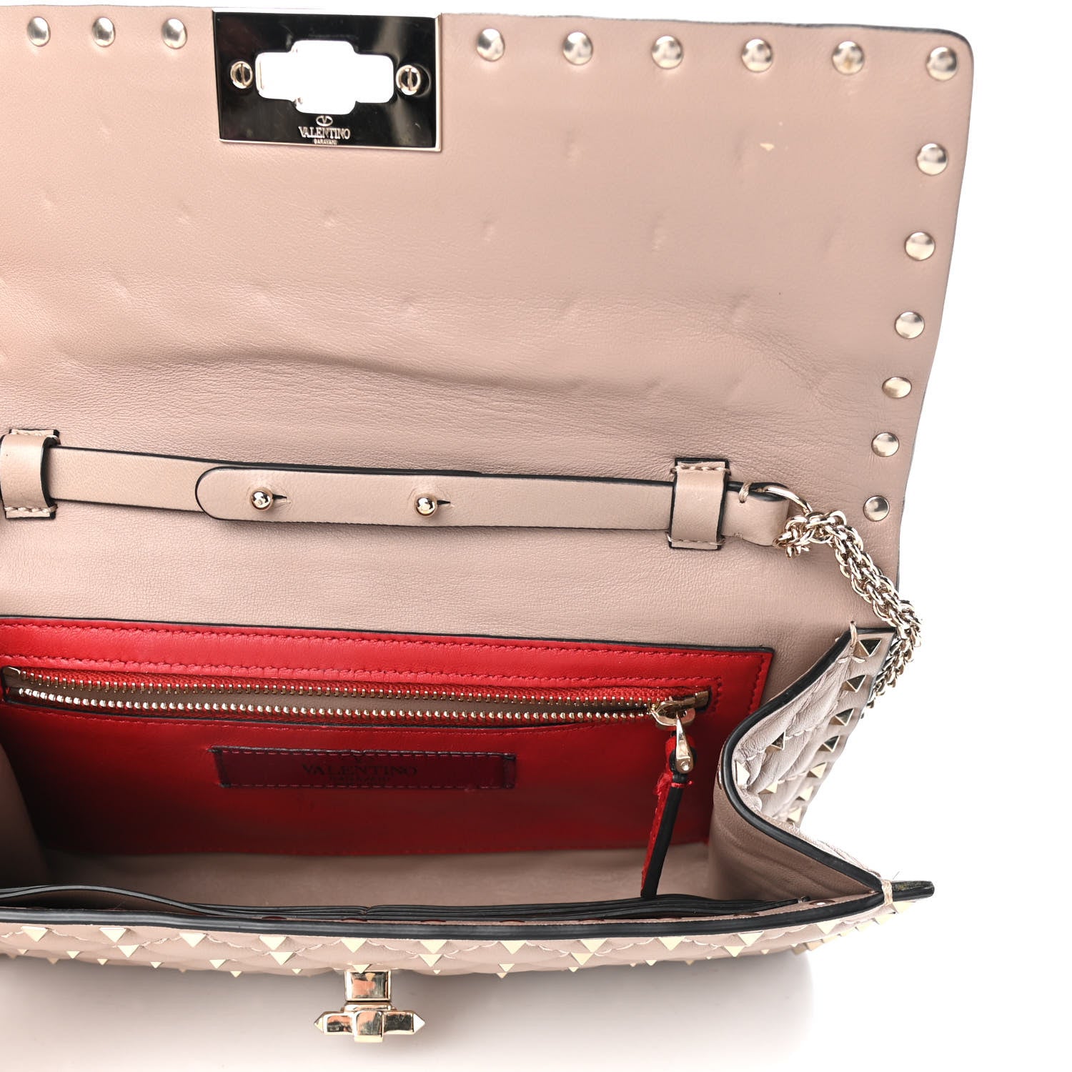 Valentino Garavani Lambskin Rockstud Spike Wallet on Chain Poudre 4 of 7