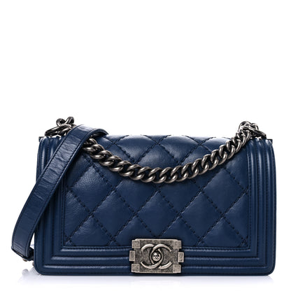 Chanel Calfskin Double Stitch Medium Boy Flap Navy Blue 1 of 16