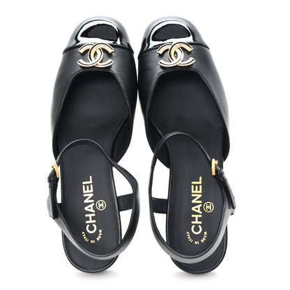 Chanel Lambskin Patent Cap Toe Crystal Enamel CC Mary Jane Slingback Flats 39.5 Black 2 of 10