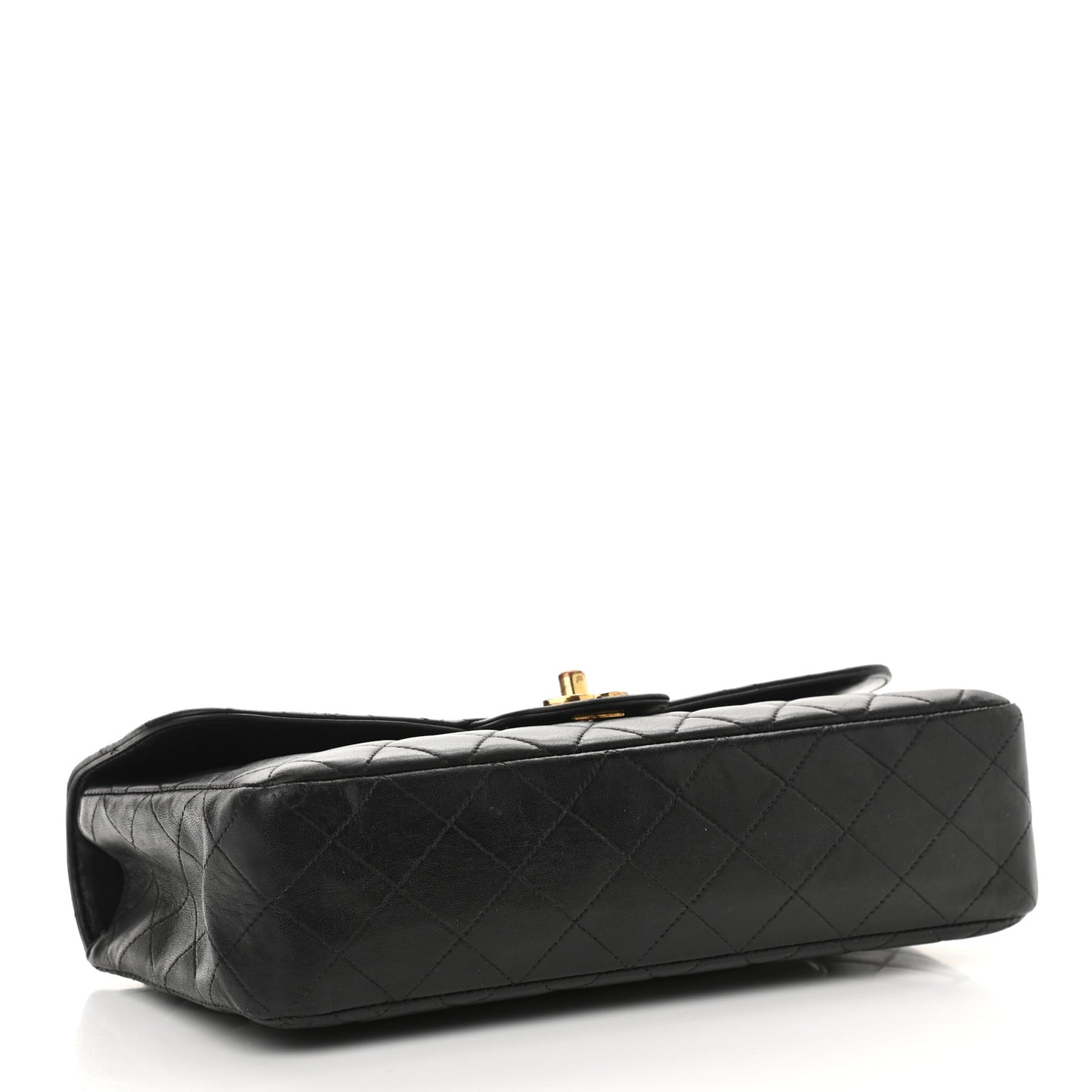 Lambskin Quilted Medium Rectangular Kelly Flap Bag Black