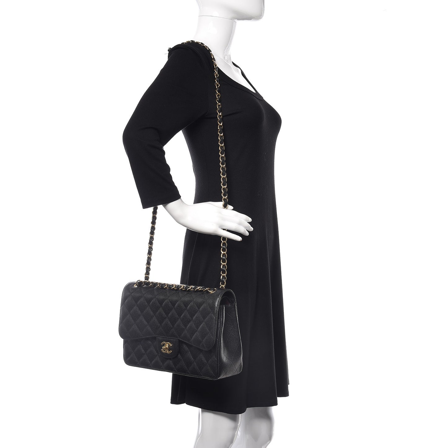 Caviar Quilted Jumbo Double Flap Black