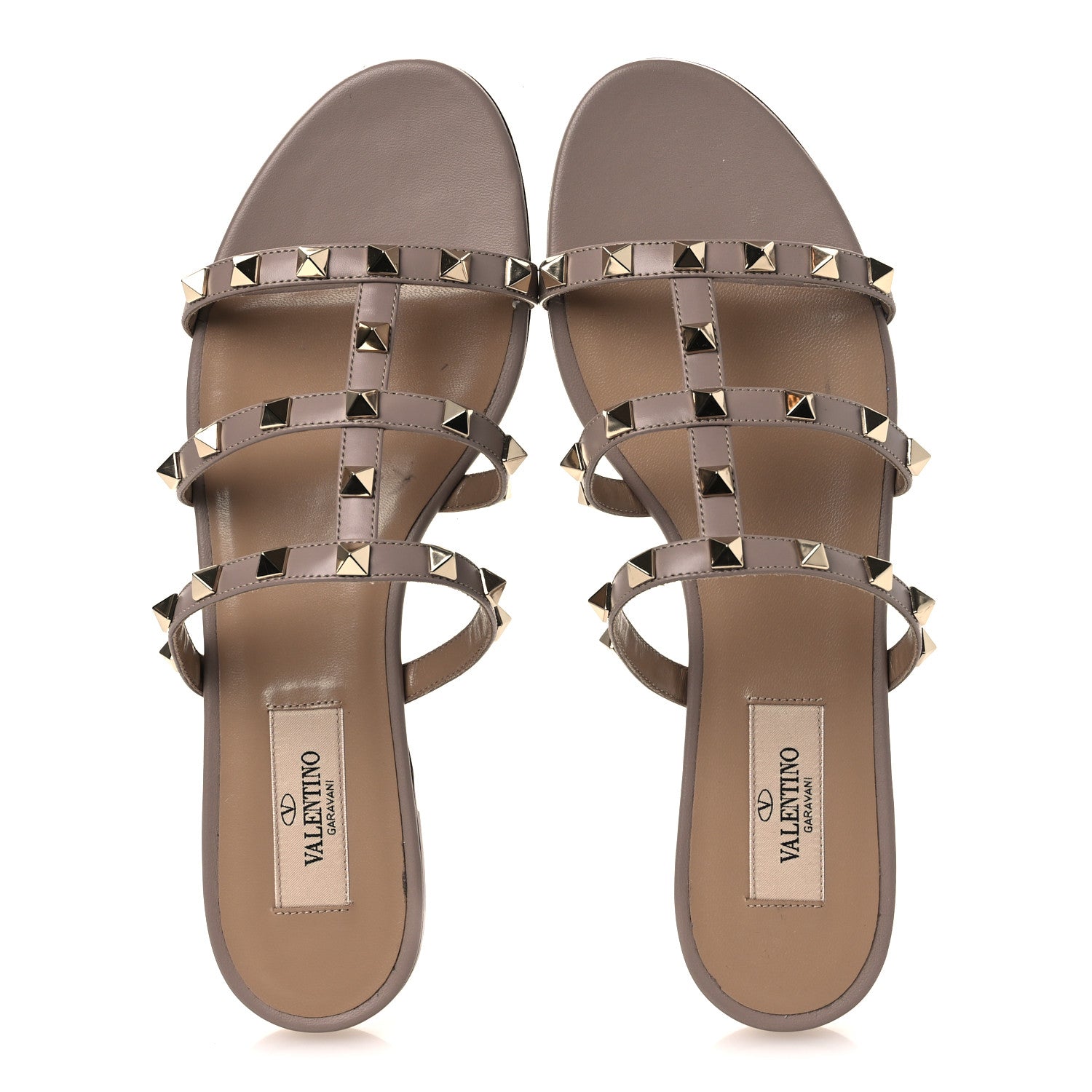 Valentino Garavani Calfskin Rockstud Caged Flat Slide Sandals 37.5 Poudre 2 of 14