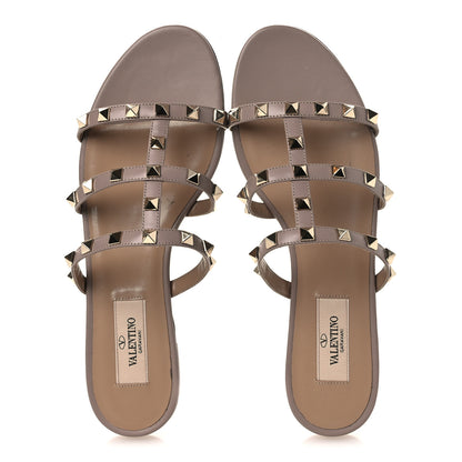 Valentino Garavani Calfskin Rockstud Caged Flat Slide Sandals 37.5 Poudre 2 of 14