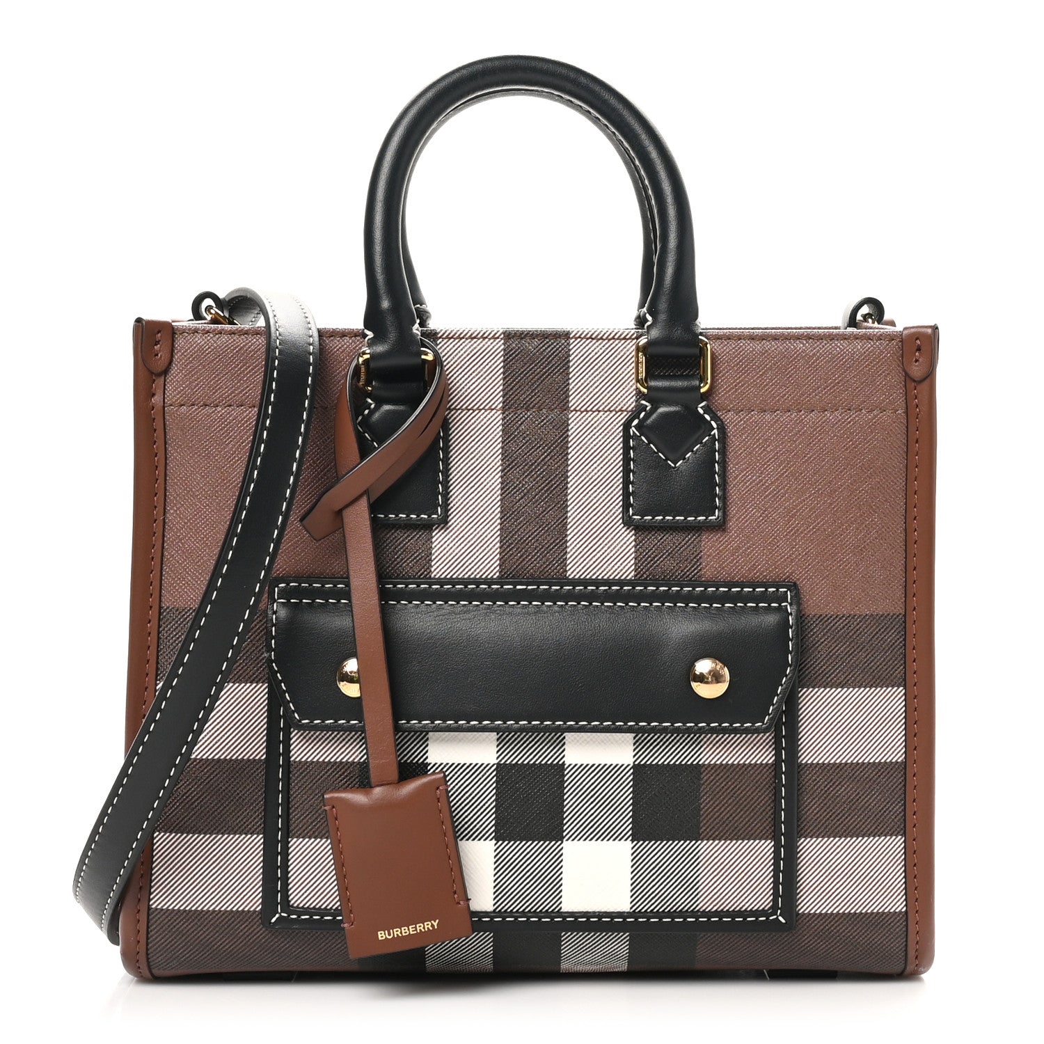 Burberry E-Canvas Check Calfskin Mini Freya Tote Dark Birch Brown 1 of 9