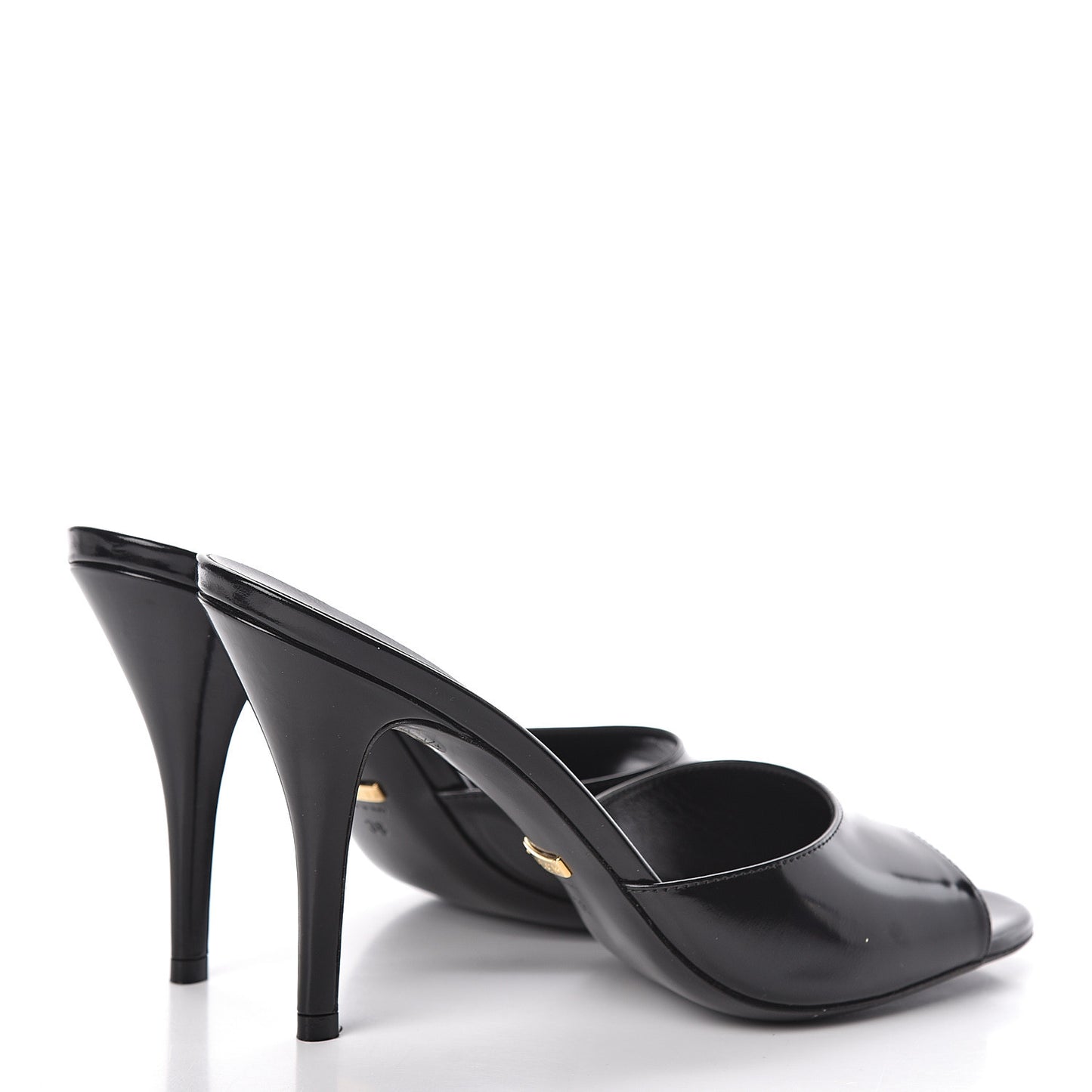 Polished Calfskin Scarlet Mid Heel Slide Sandals 38 Black