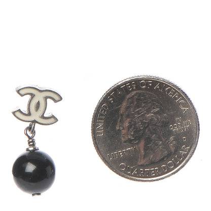 Chanel Enamel Resin CC Drop Earrings Black White 2 of 5