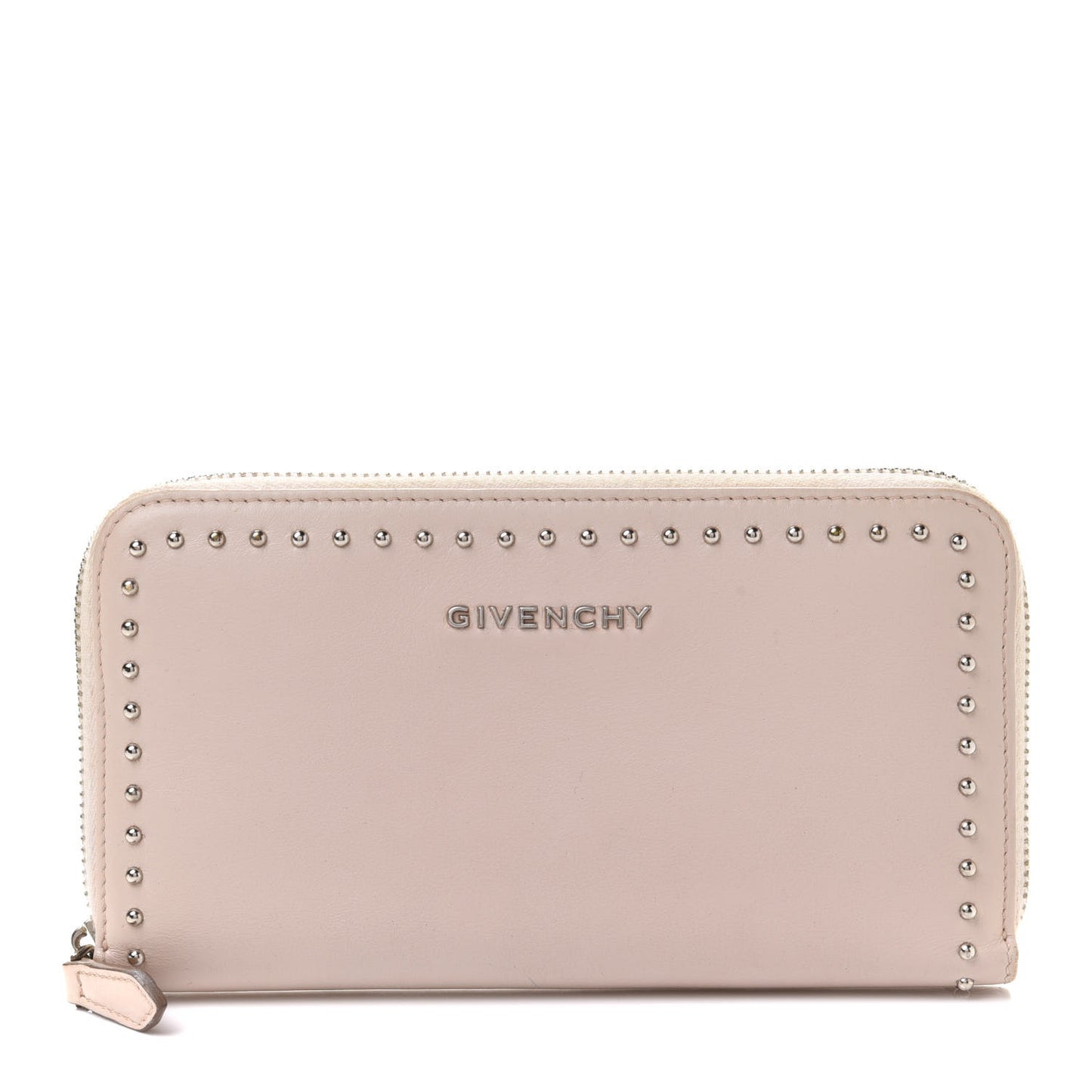 Calfskin Studded Pandora Zip Around Wallet Nude Pink