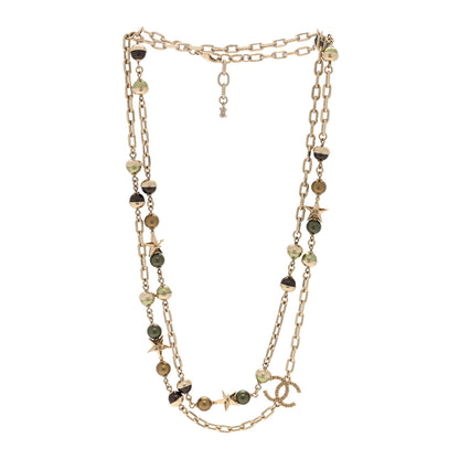 Chanel Beaded Star CC Long Necklace Green Gold 2 of 5