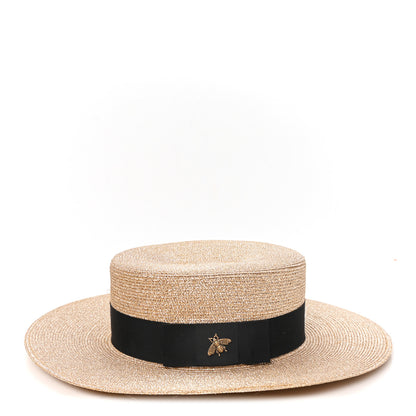 Gucci Glittered Straw Grosgrain Wide Brim Hat XL Gold Black 6 of 10
