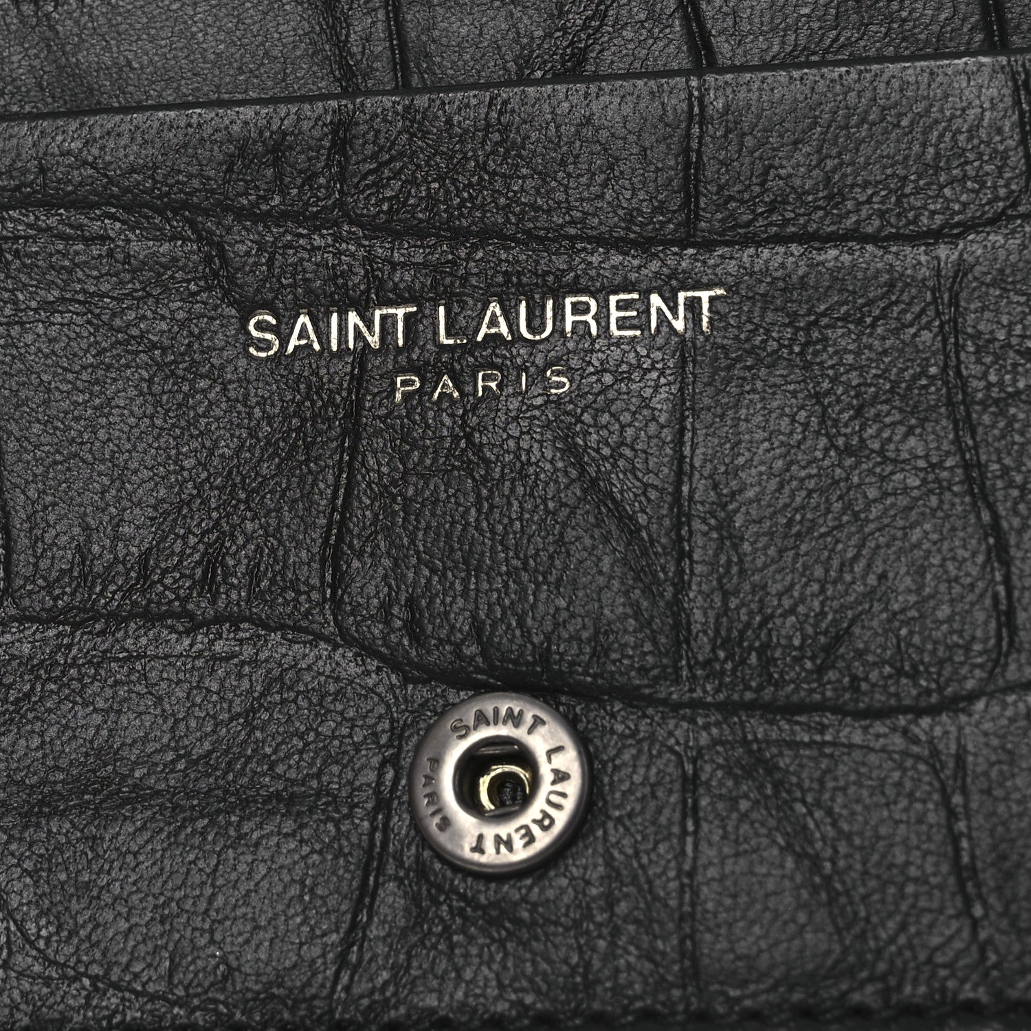 Saint Laurent Calfskin Crocodile Embossed Monogram Monochrome Business Card Holder Black 6 of 9
