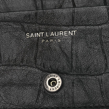 Saint Laurent Calfskin Crocodile Embossed Monogram Monochrome Business Card Holder Black 6 of 9