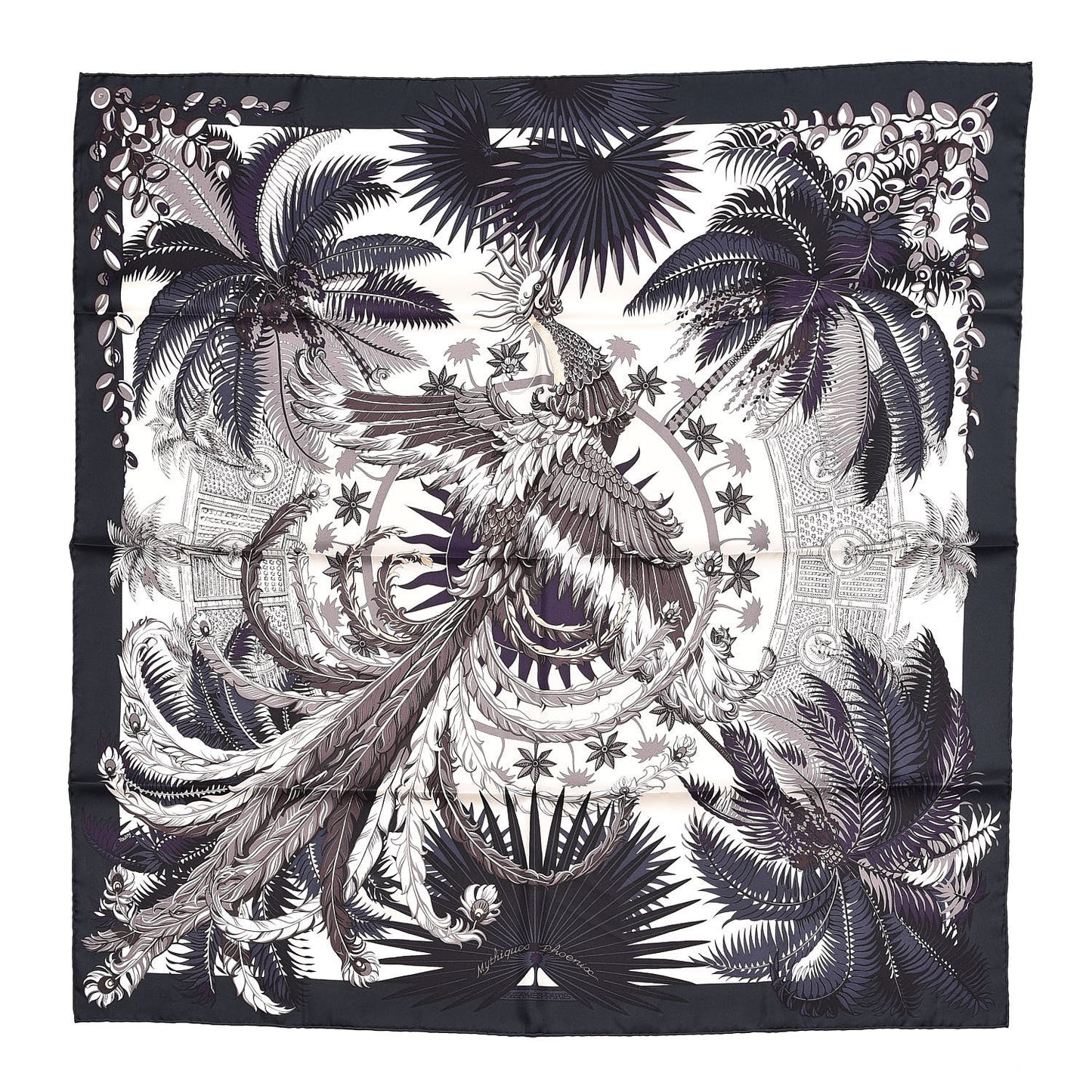 Silk Mythiques Phoenix Scarf 90 Vert Anthracite Vanille Auberg