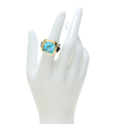 David Yurman Sterling Silver 18K Yellow Gold Blue Topaz Iolite Cable Mosaic Ring 53 6.25 2 of 6