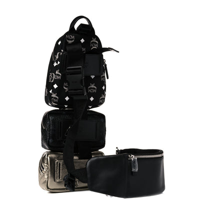 MCM Visetos Trey 4-in-1 Sling Backpack Black Gold 4 of 23