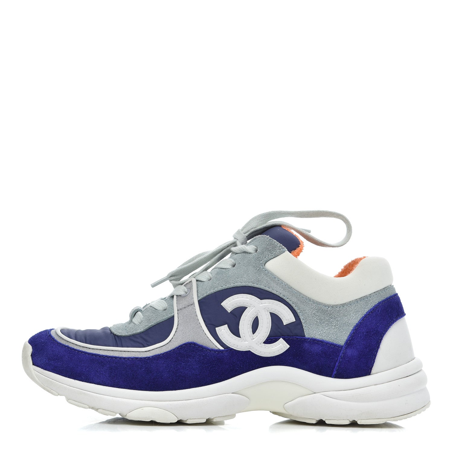 Chanel Nylon Lambskin Suede Calfskin Womens Logo Sneakers 39 Blue Coral 1 of 21