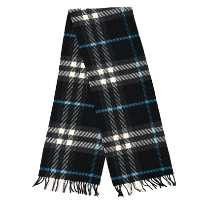 Burberry Cashmere Check Striped Fringe Scarf Dark Grey Blue 2 of 3