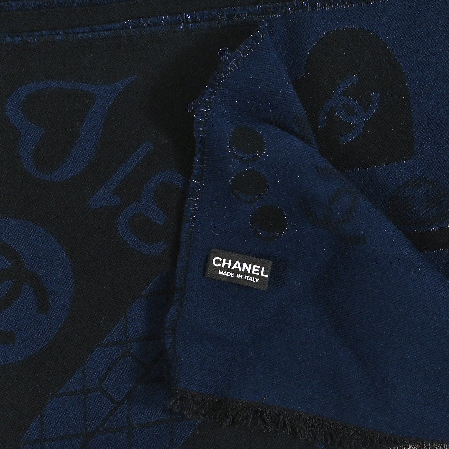 Metallic Wool Silk Paris Logo Scarf Black Navy
