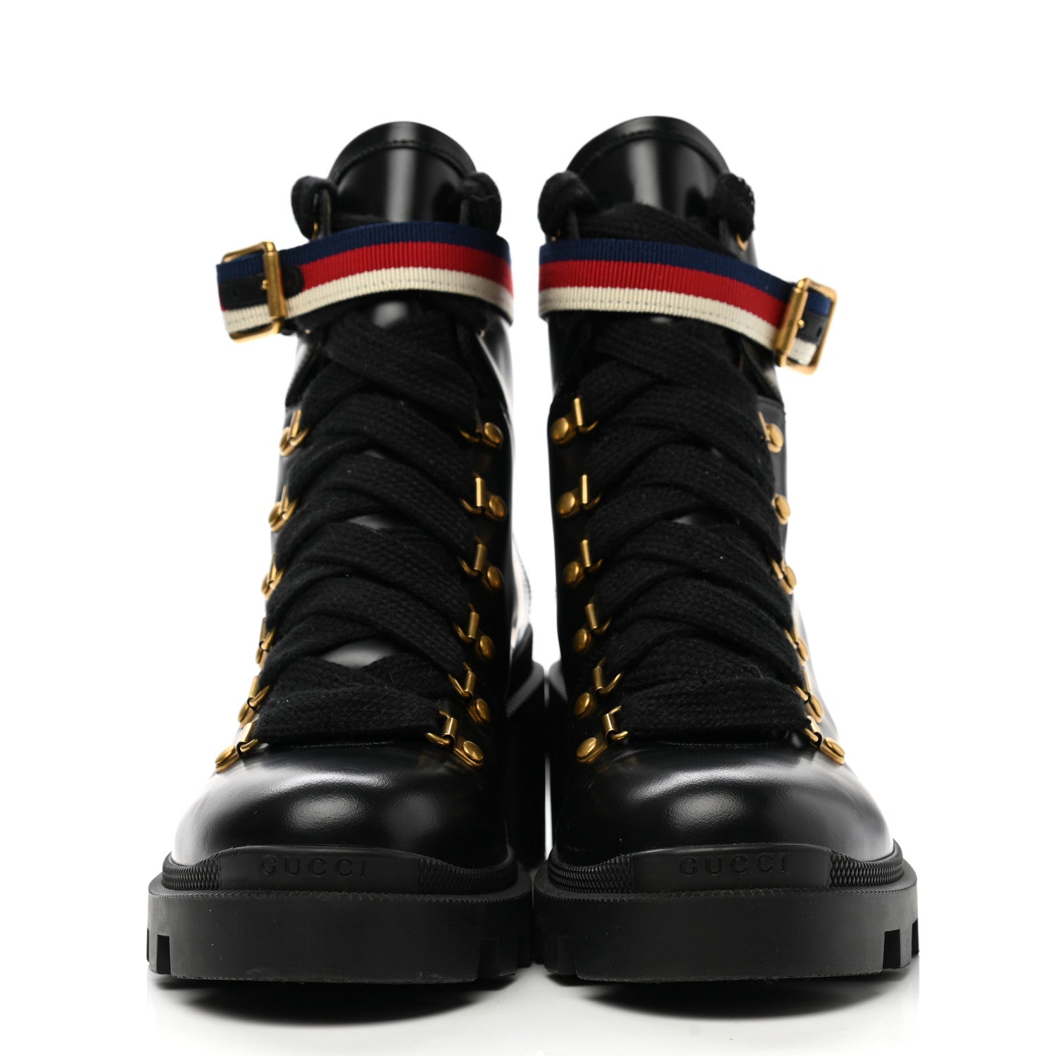 Gucci Calfskin Sylvie Web Womens Lace Up Combat Boots 39 Black 2 of 12