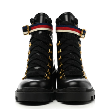 Gucci Calfskin Sylvie Web Womens Lace Up Combat Boots 39 Black 2 of 12