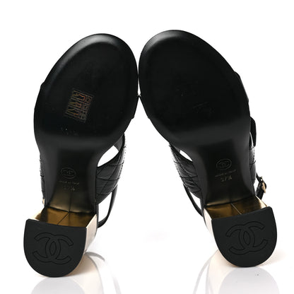 Chanel Patent Quilted CC Turnlock Sandals 37.5 Black 5 of 9