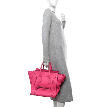 Celine Drummed Calfskin Mini Luggage Fluo Pink 2 of 13