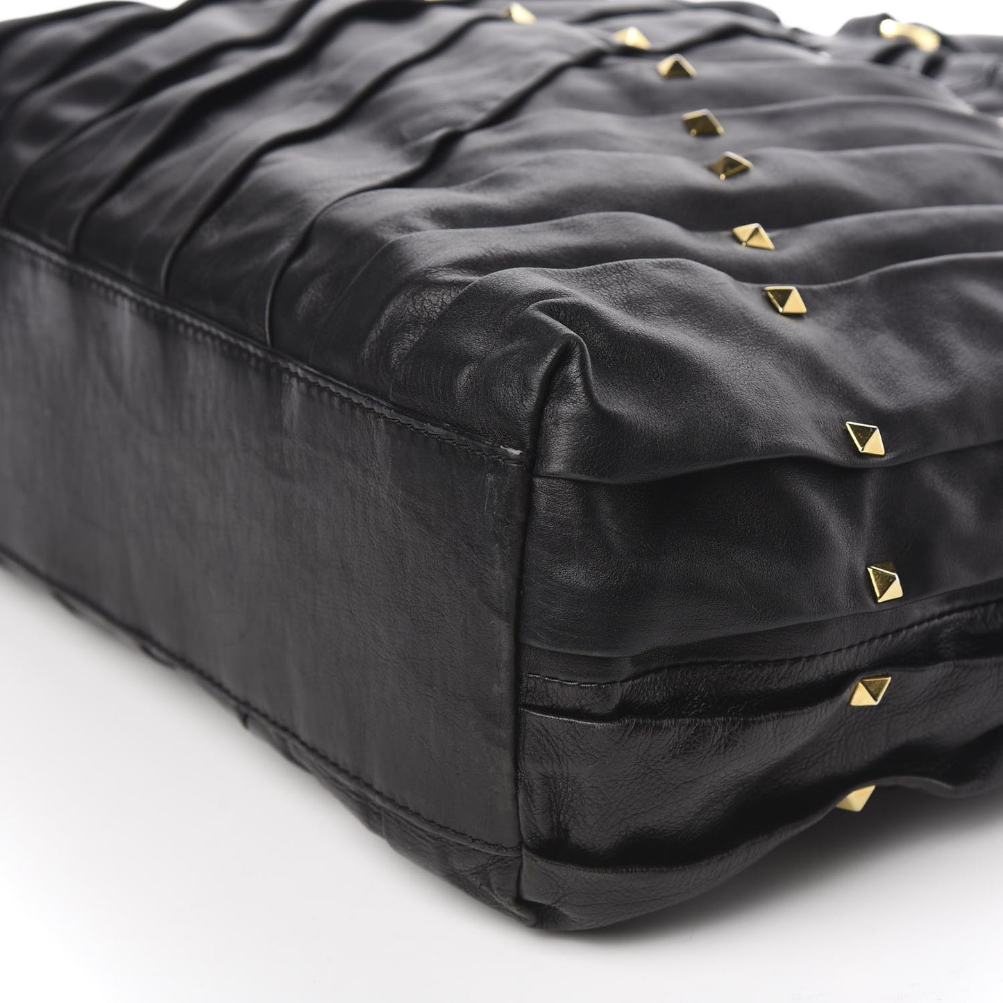 Lambskin Pleated Studded Maizeon Tote Black