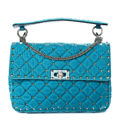 Valentino Garavani Velvet Medium Rockstud Spike Shoulder Bag Turquoise 1 of 12