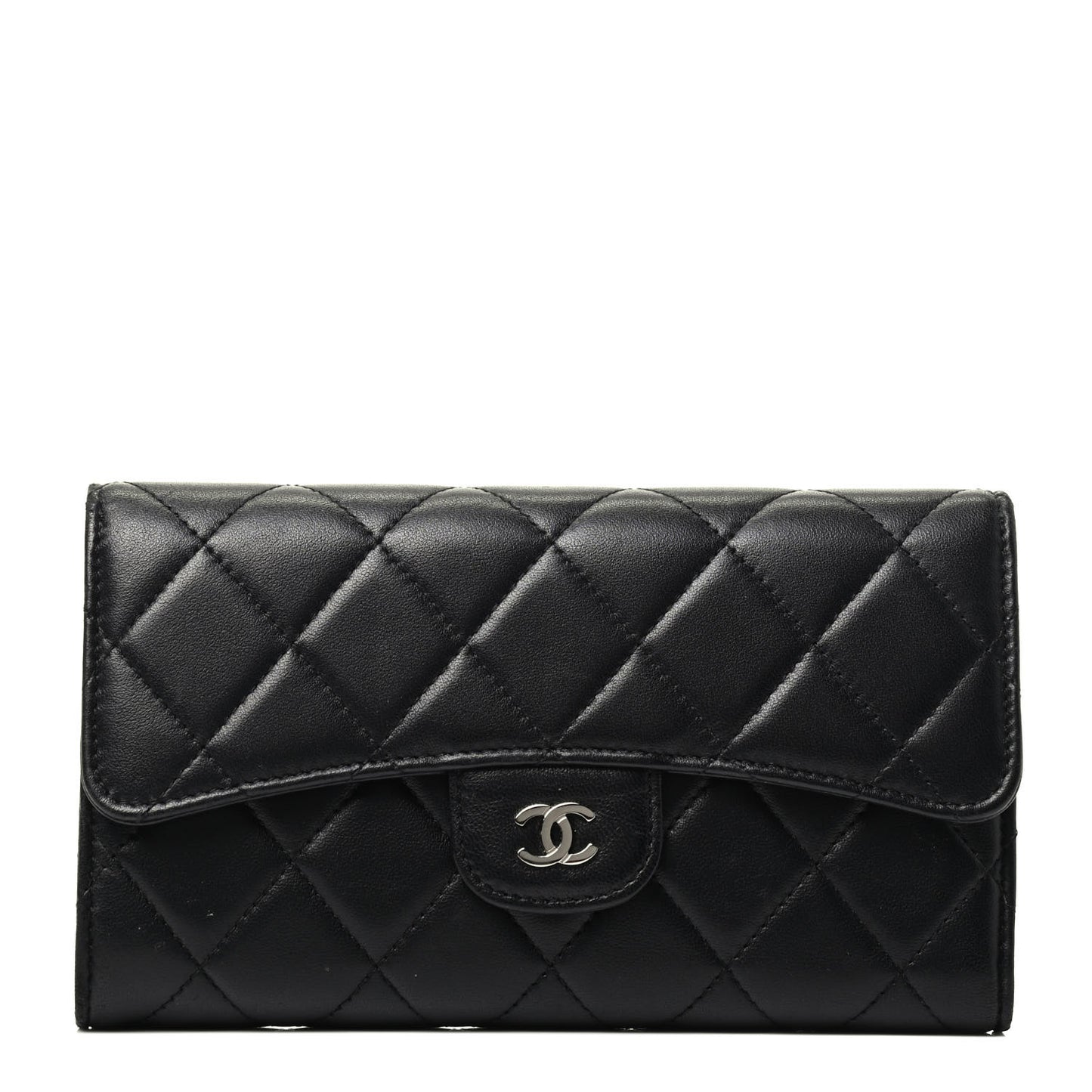 Lambskin Quilted Large Flap Wallet Black