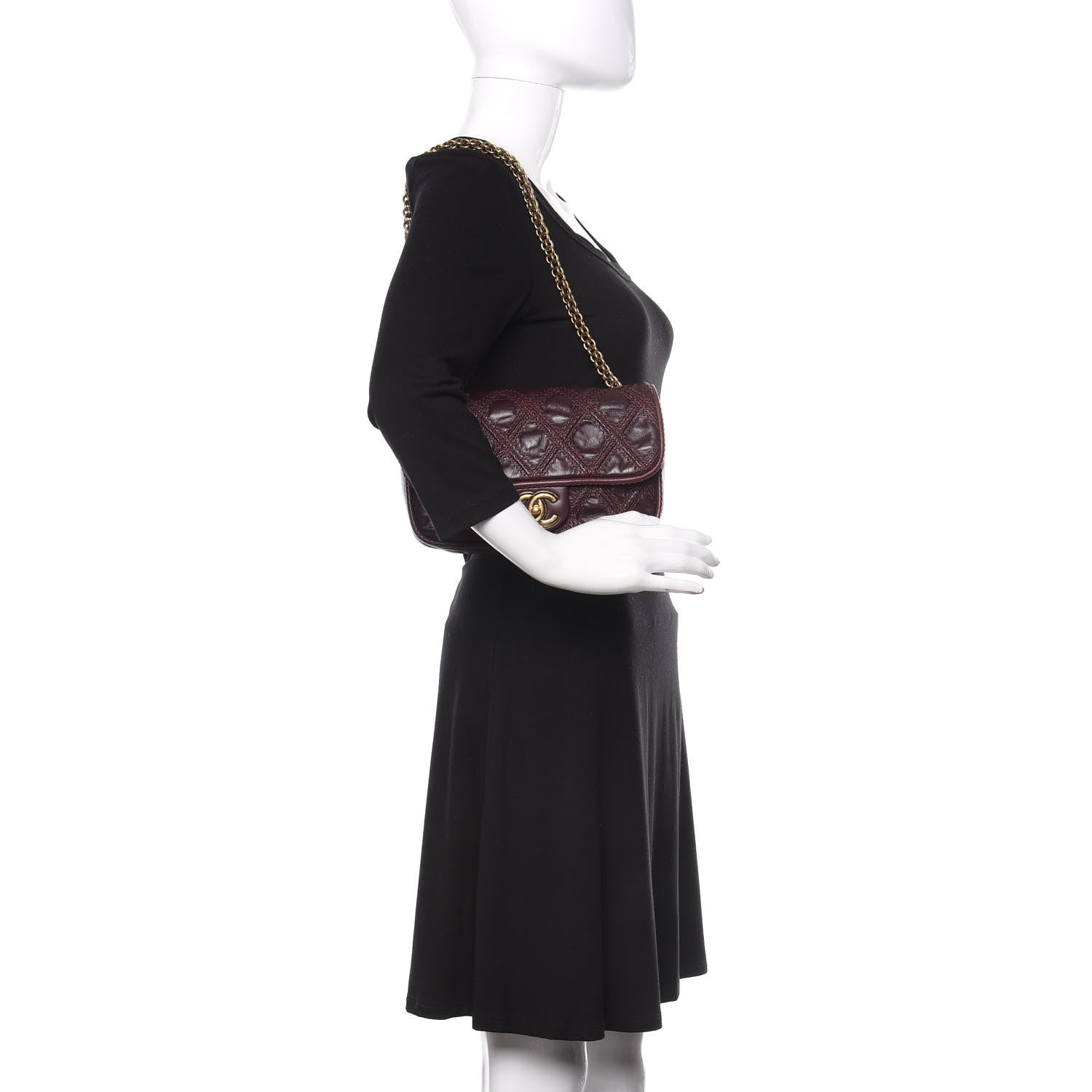 Chanel Calfskin Stitch Triptych Flap Burgundy 2 of 12