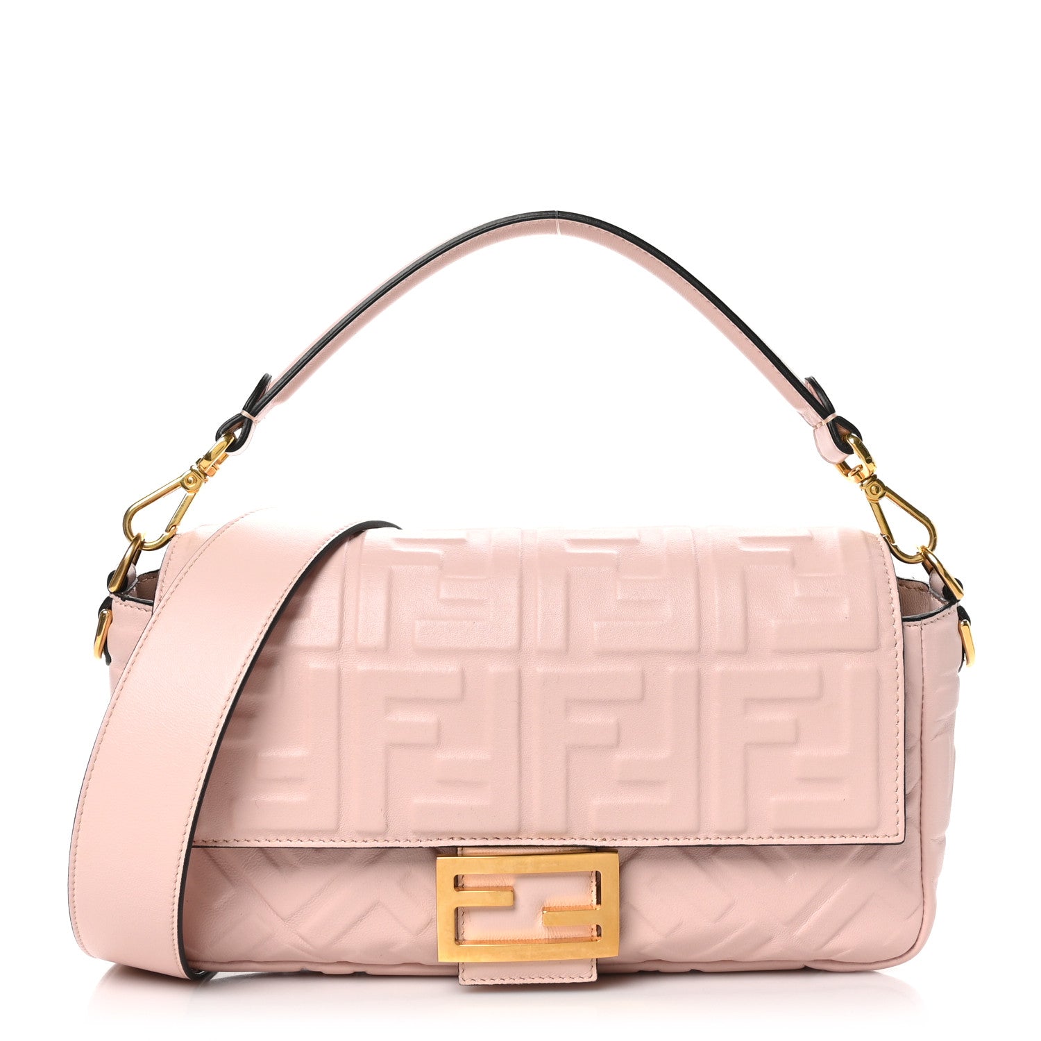 Fendi Nappa FF 1974 Embossed Baguette Rosa Bourbon 1 of 9