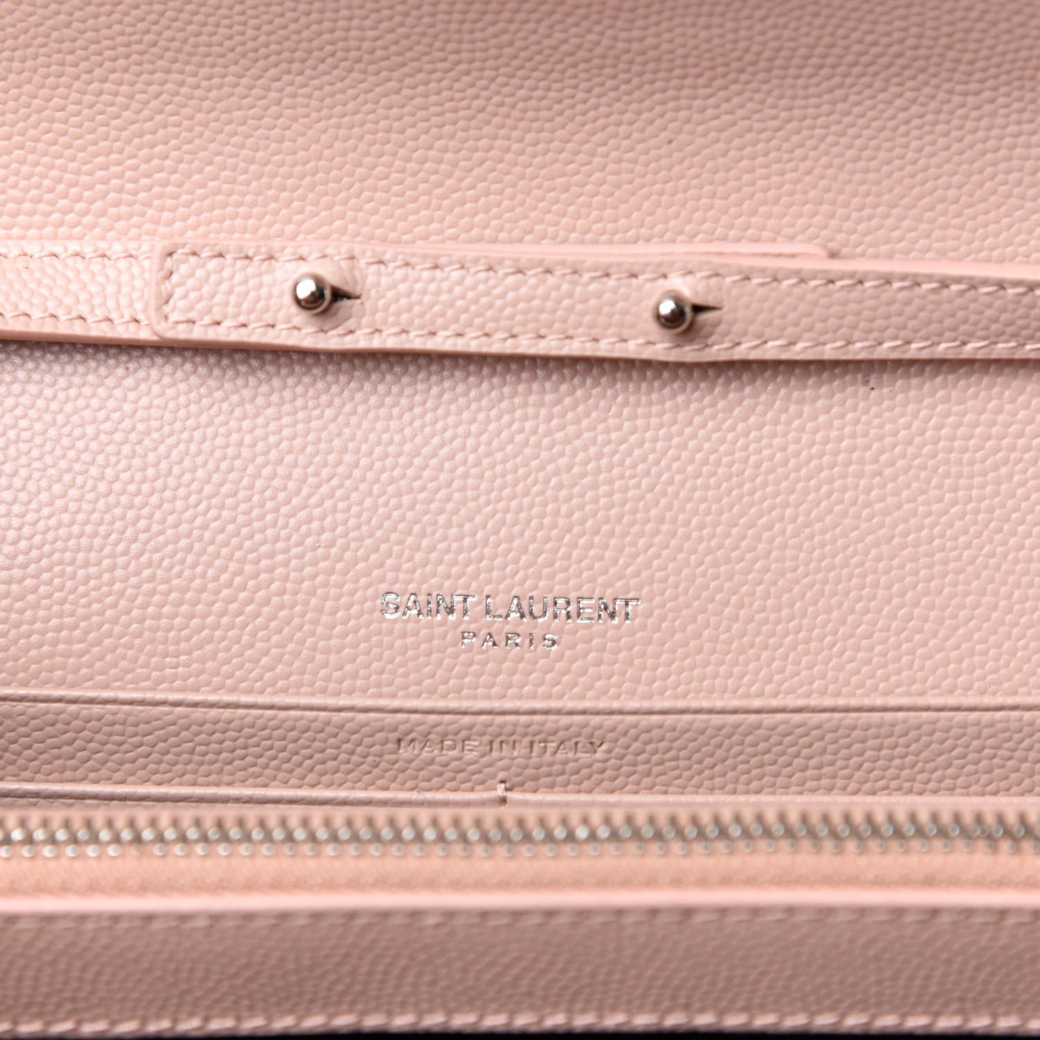 Saint Laurent Grain De Poudre Matelasse Chevron Monogram Chain Wallet Pale Pink 6 of 7