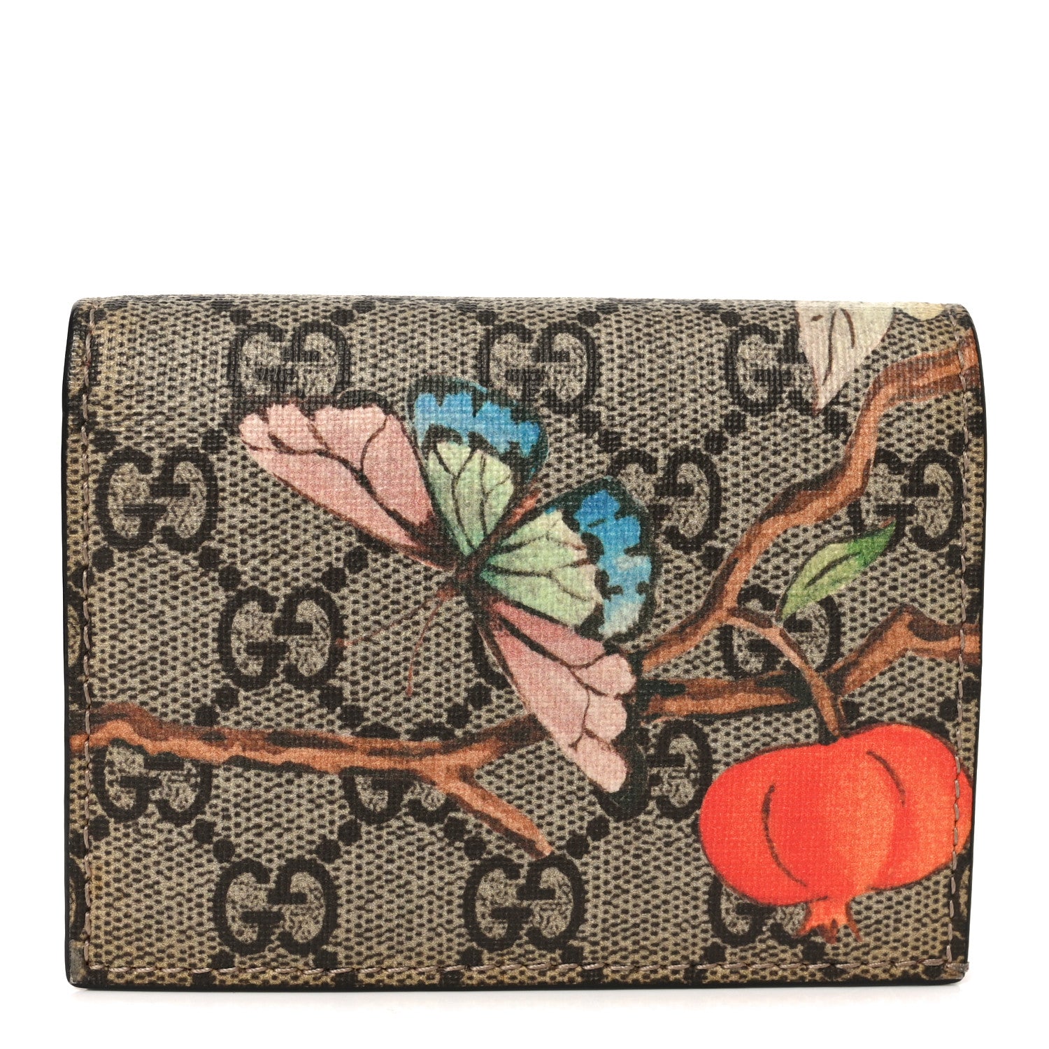 Gucci GG Supreme Monogram Tian Card Case Beige Multicolor Red 1 of 8