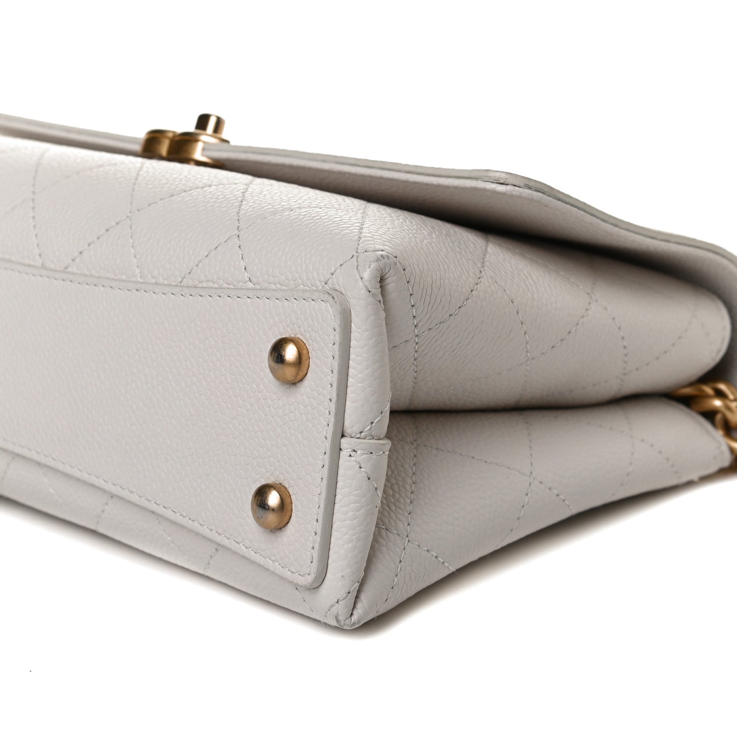 Grained Calfskin Small Stitched Flap White