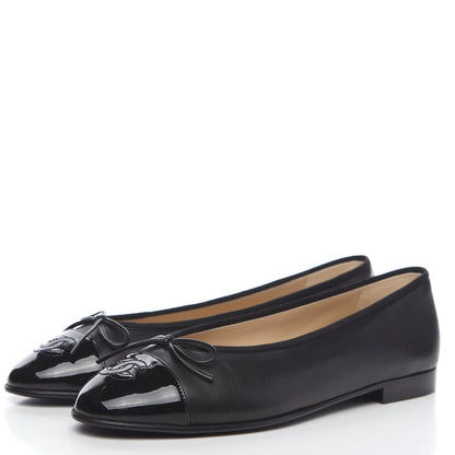 Chanel Lambskin Patent Cap Toe Ballerina Flats 37.5 Black 3 of 8