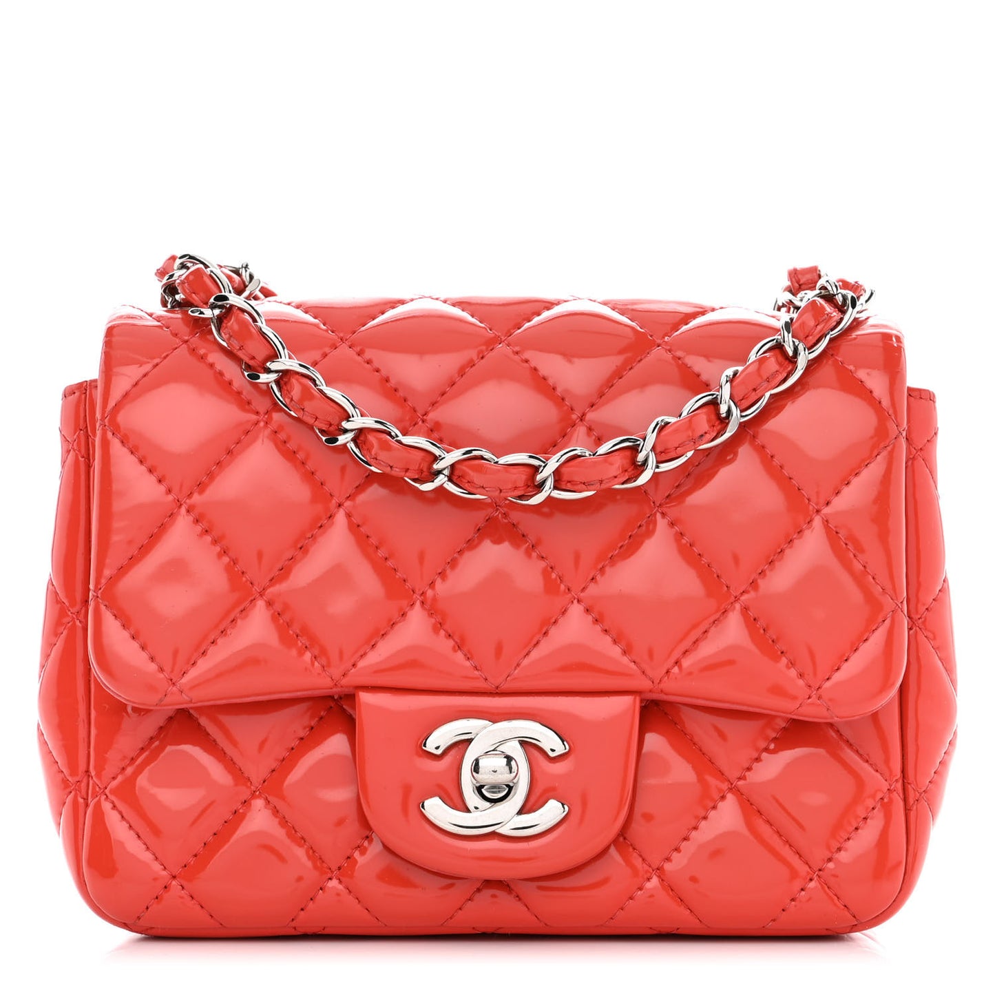 Patent Quilted Mini Square Flap Red