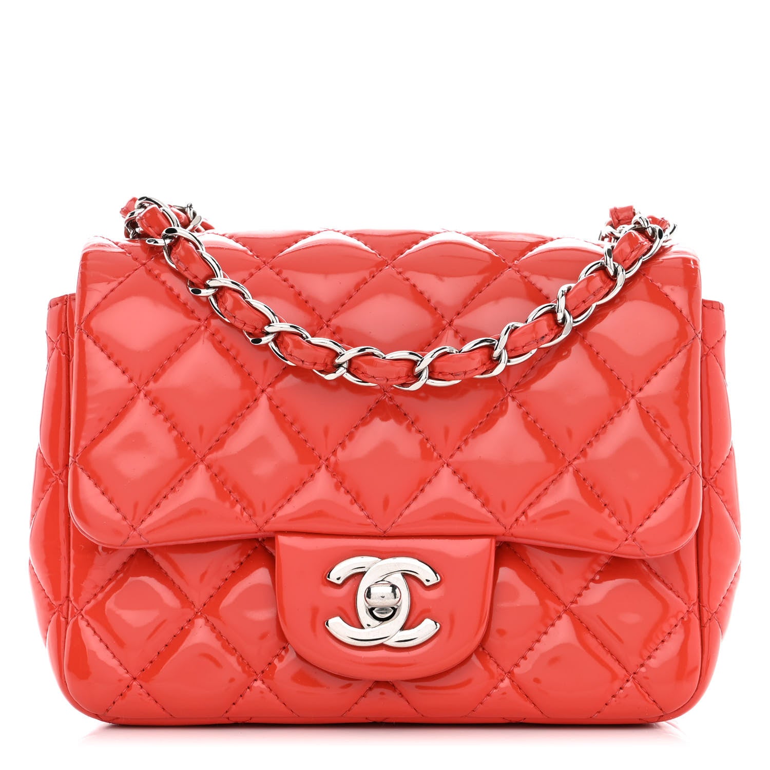 Chanel Patent Quilted Mini Square Flap Red 1 of 10